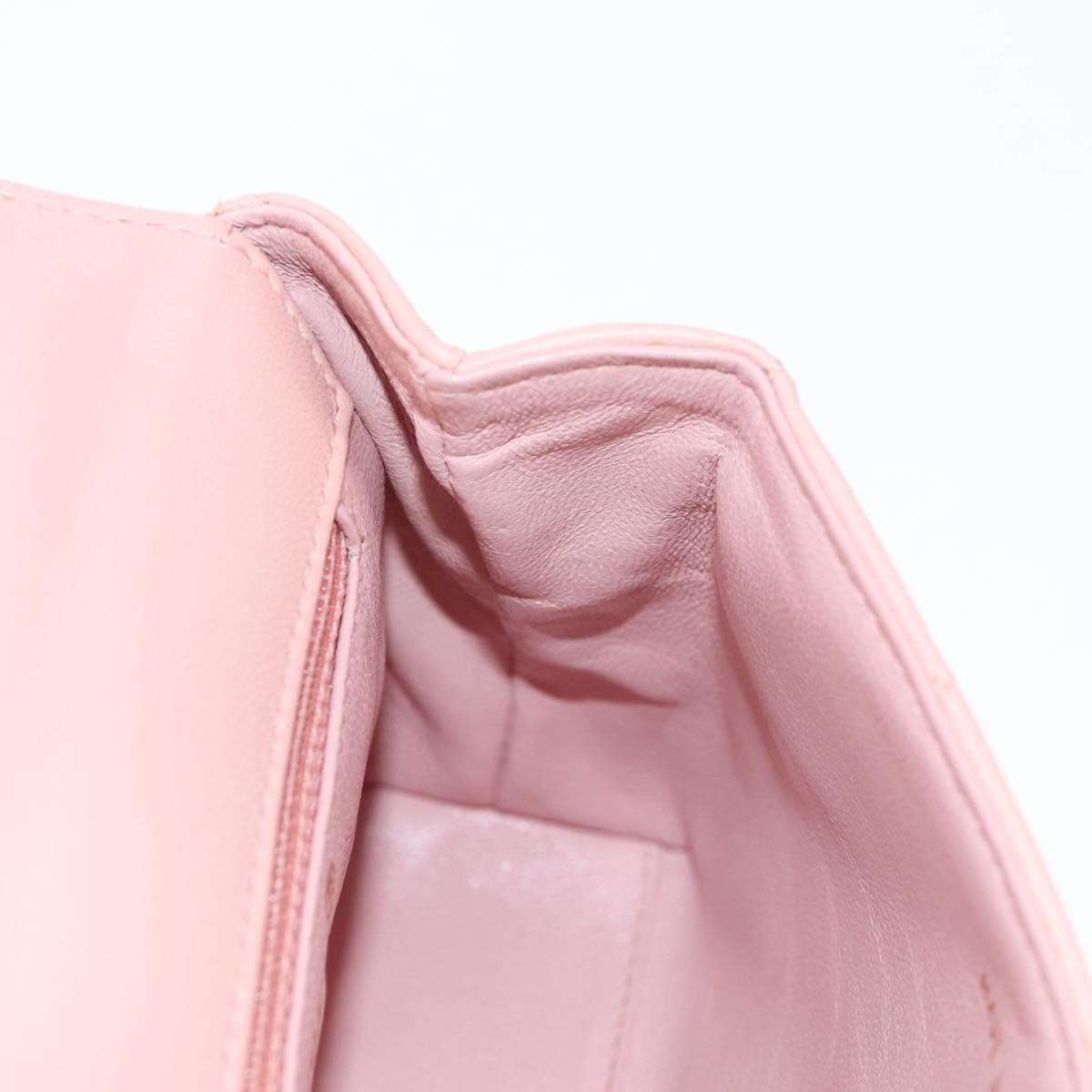 CHANEL Matelasse Camellia Chain Shoulder Bag Leather Pink Gold CC Auth 144882V