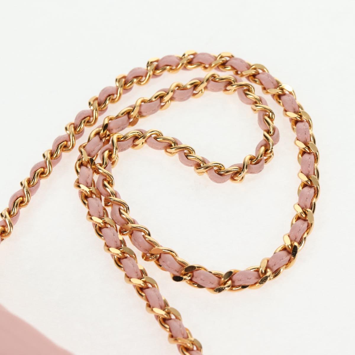 CHANEL Matelasse Camellia Chain Shoulder Bag Leather Pink Gold CC Auth 144882V