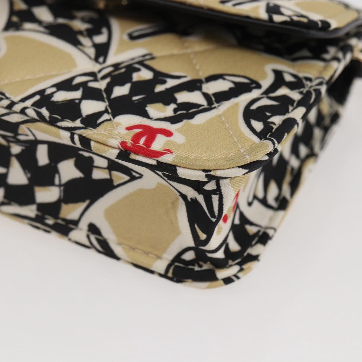 CHANEL Matelasse Checkered Flag Chain Shoulder Pouch Nylon Gold CC Auth 144883A