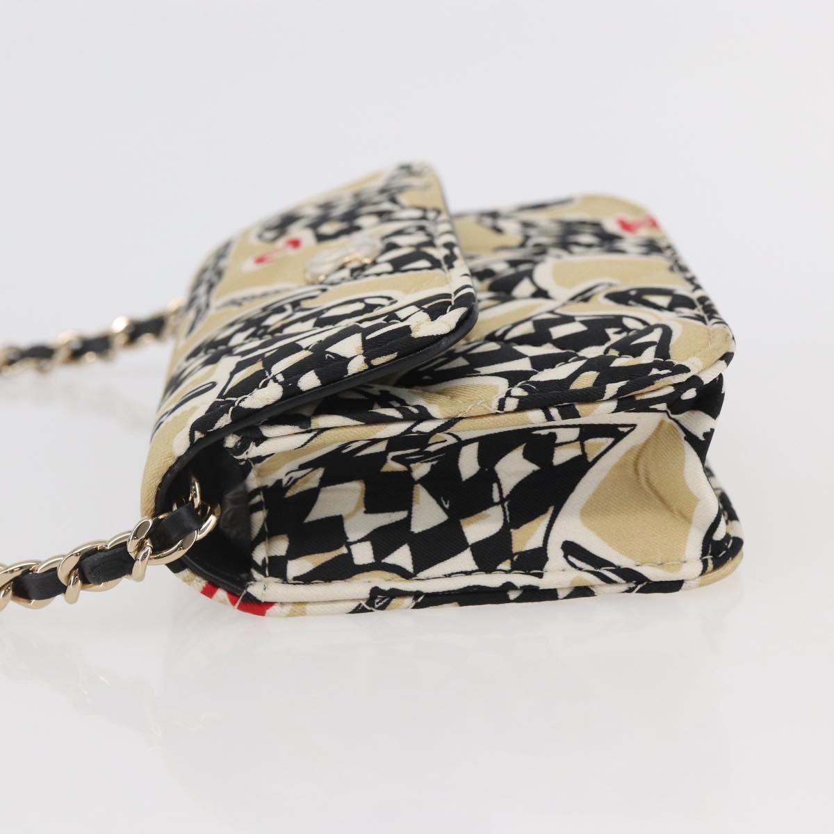 CHANEL Matelasse Checkered Flag Chain Shoulder Pouch Nylon Gold CC Auth 144883A