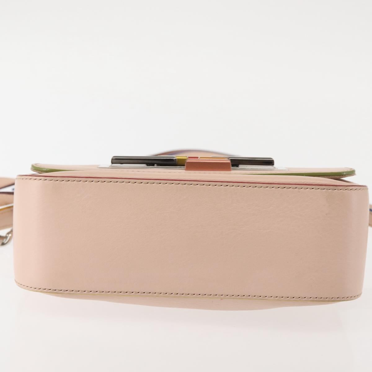 FENDI Trevaget Shoulder Bag Leather 2way Pink Silver Auth 144887
