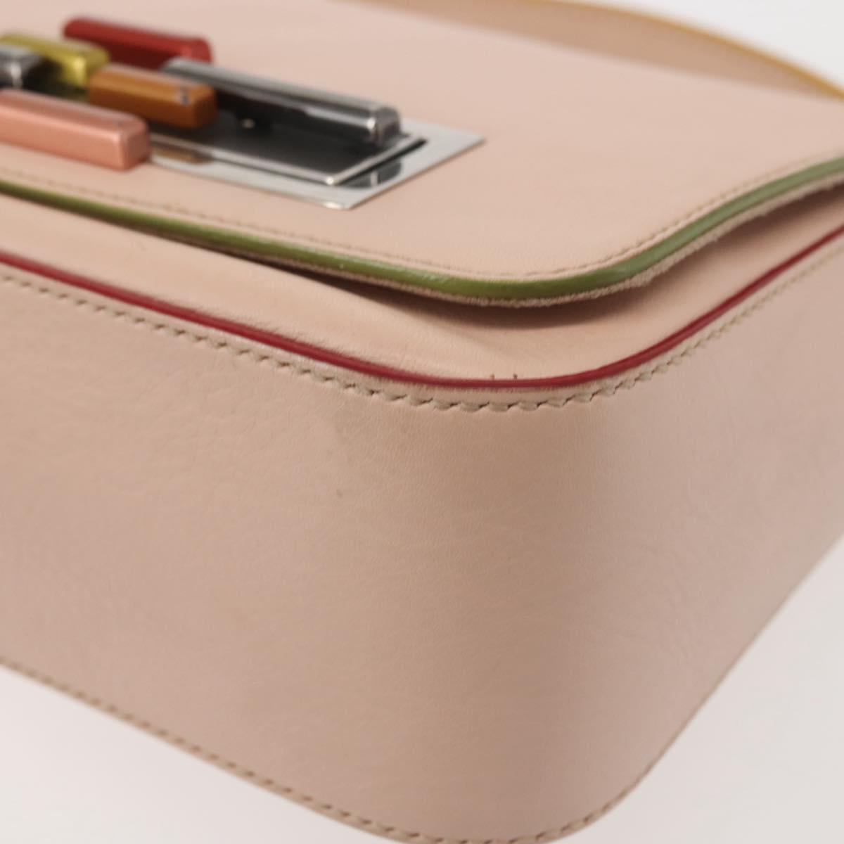 FENDI Trevaget Shoulder Bag Leather 2way Pink Silver Auth 144887