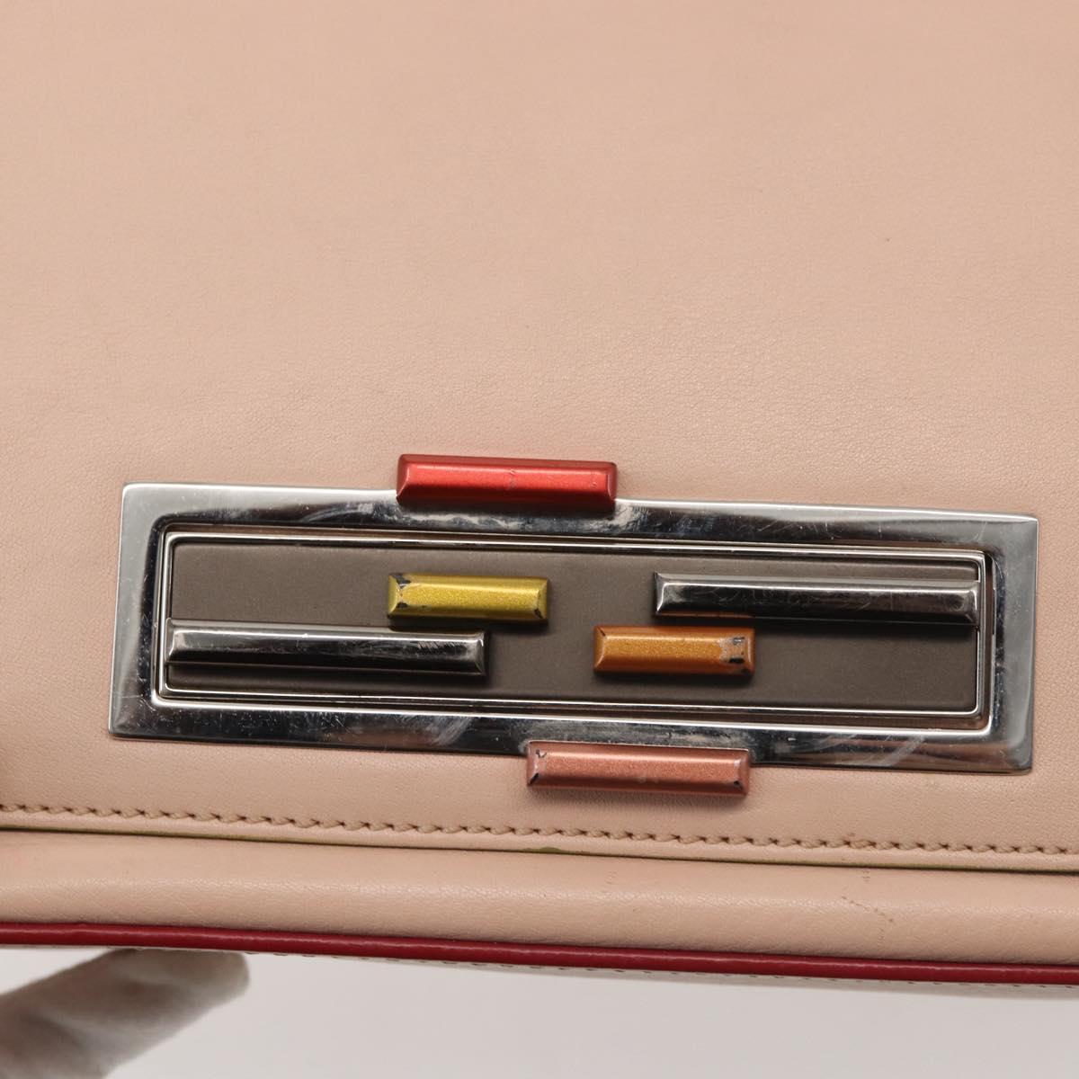 FENDI Trevaget Shoulder Bag Leather 2way Pink Silver Auth 144887