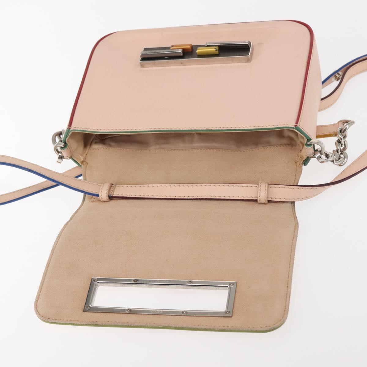 FENDI Trevaget Shoulder Bag Leather 2way Pink Silver Auth 144887