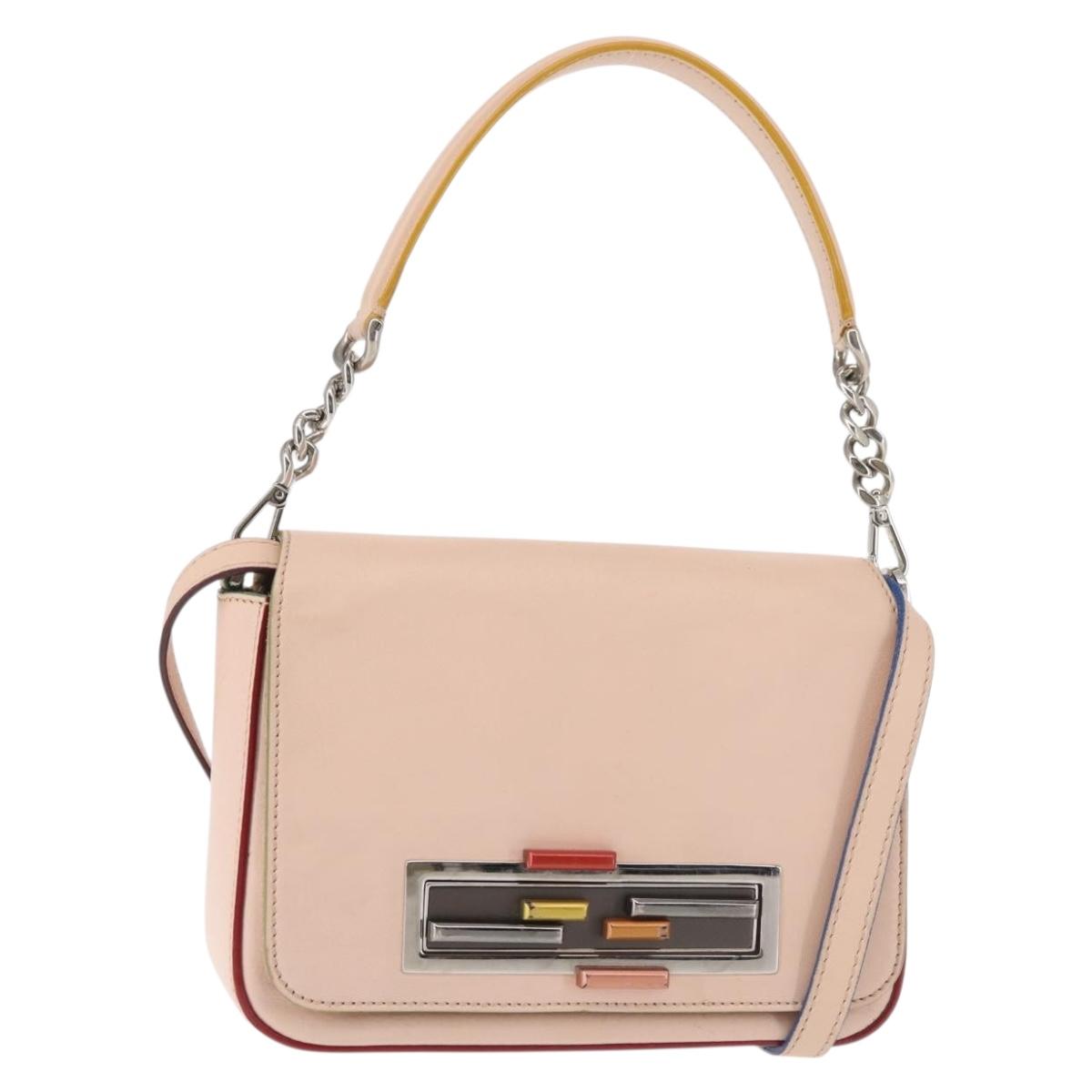 FENDI Trevaget Shoulder Bag Leather 2way Pink Silver Auth 144887