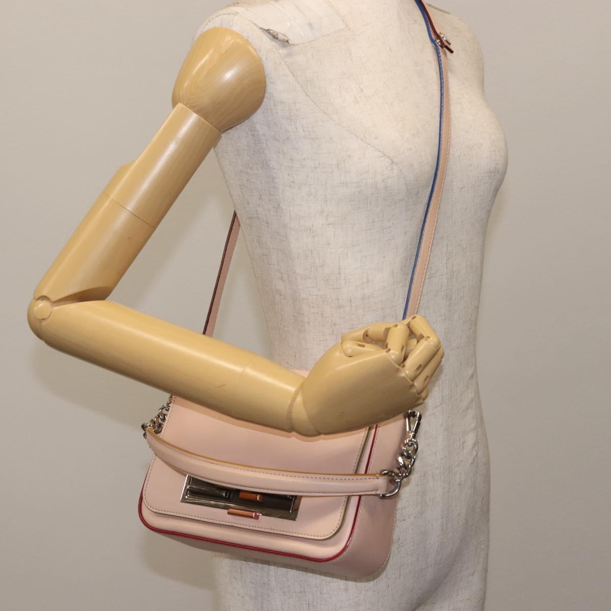 FENDI Trevaget Shoulder Bag Leather 2way Pink Silver Auth 144887