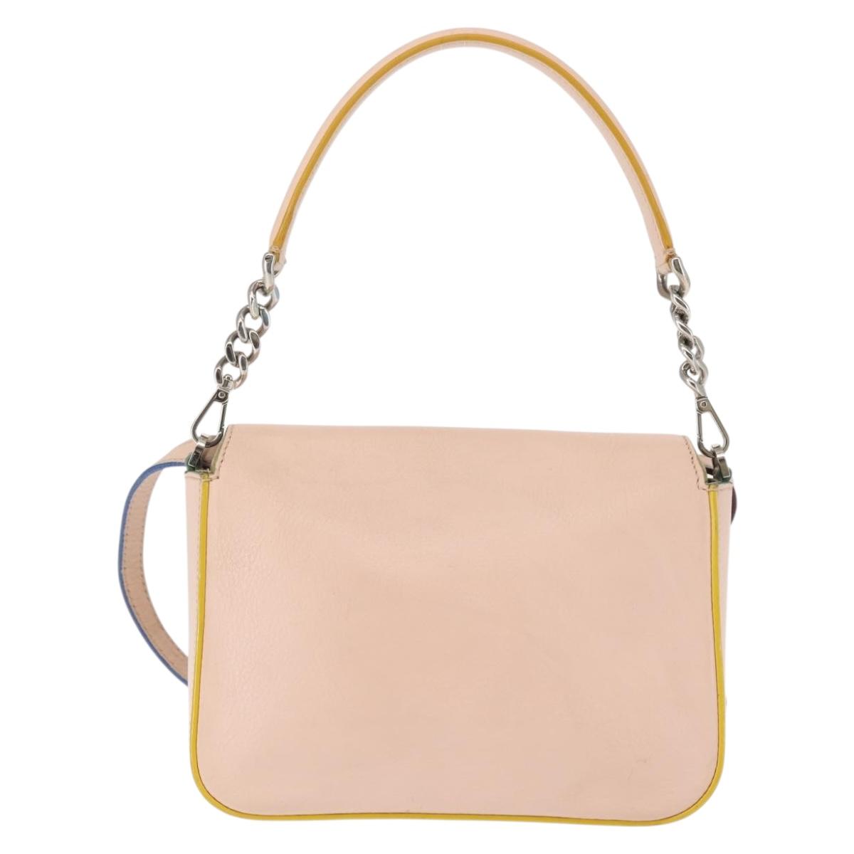 FENDI Trevaget Shoulder Bag Leather 2way Pink Silver Auth 144887