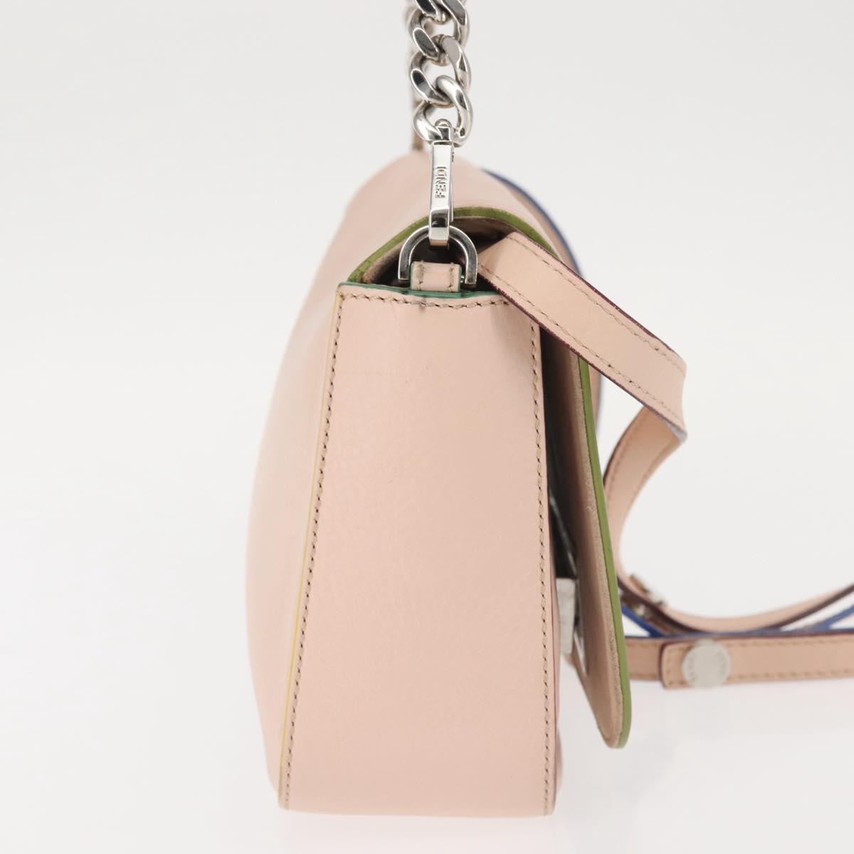 FENDI Trevaget Shoulder Bag Leather 2way Pink Silver Auth 144887