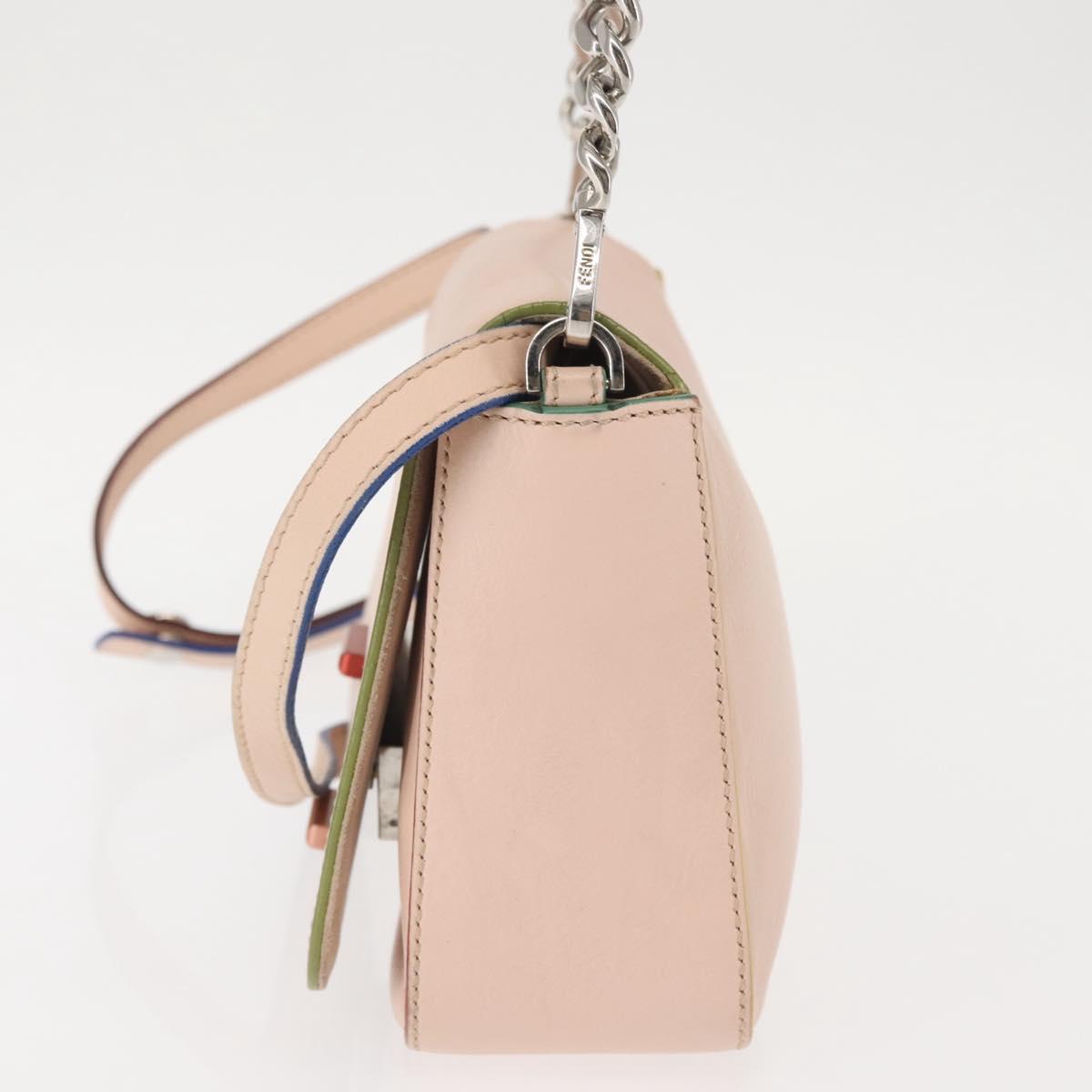 FENDI Trevaget Shoulder Bag Leather 2way Pink Silver Auth 144887