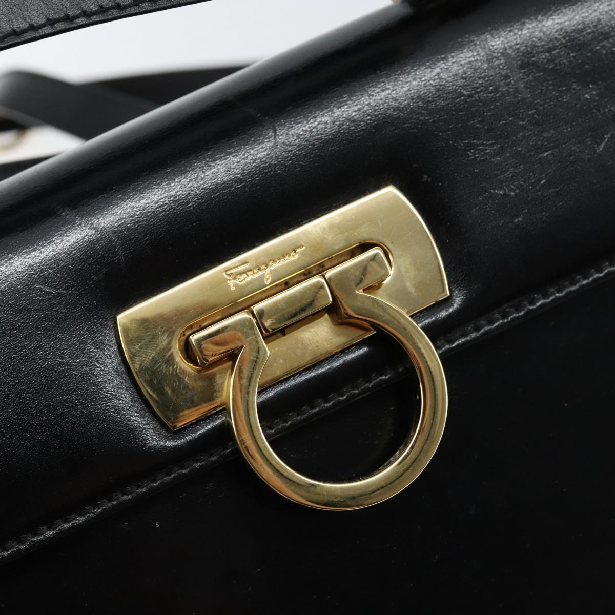 Salvatore Ferragamo Gancini Hand Bag Leather 2way Black Gold Auth 144914