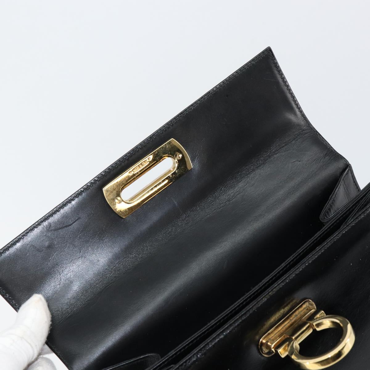Salvatore Ferragamo Gancini Hand Bag Leather 2way Black Gold Auth 144914