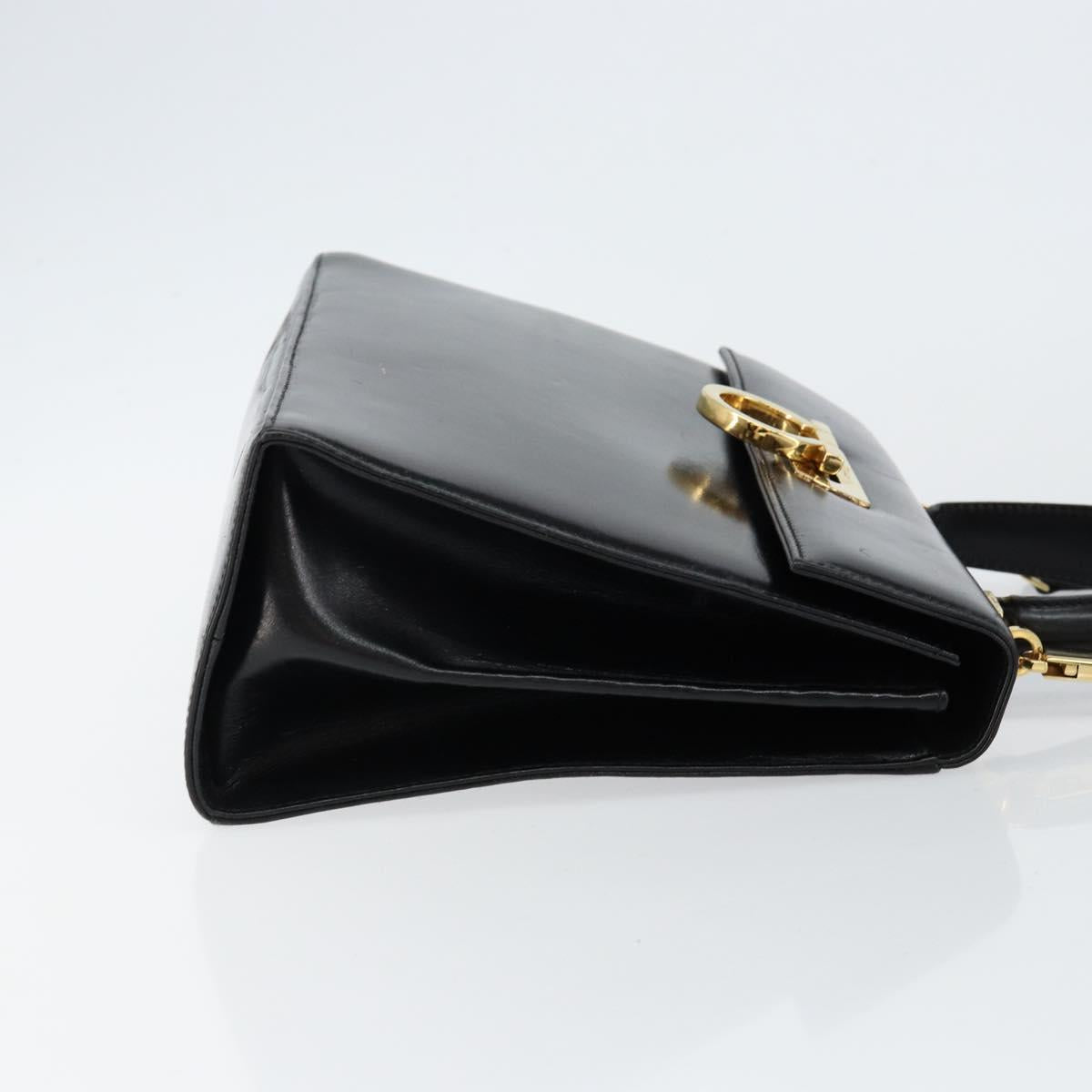 Salvatore Ferragamo Gancini Hand Bag Leather 2way Black Gold Auth 144914