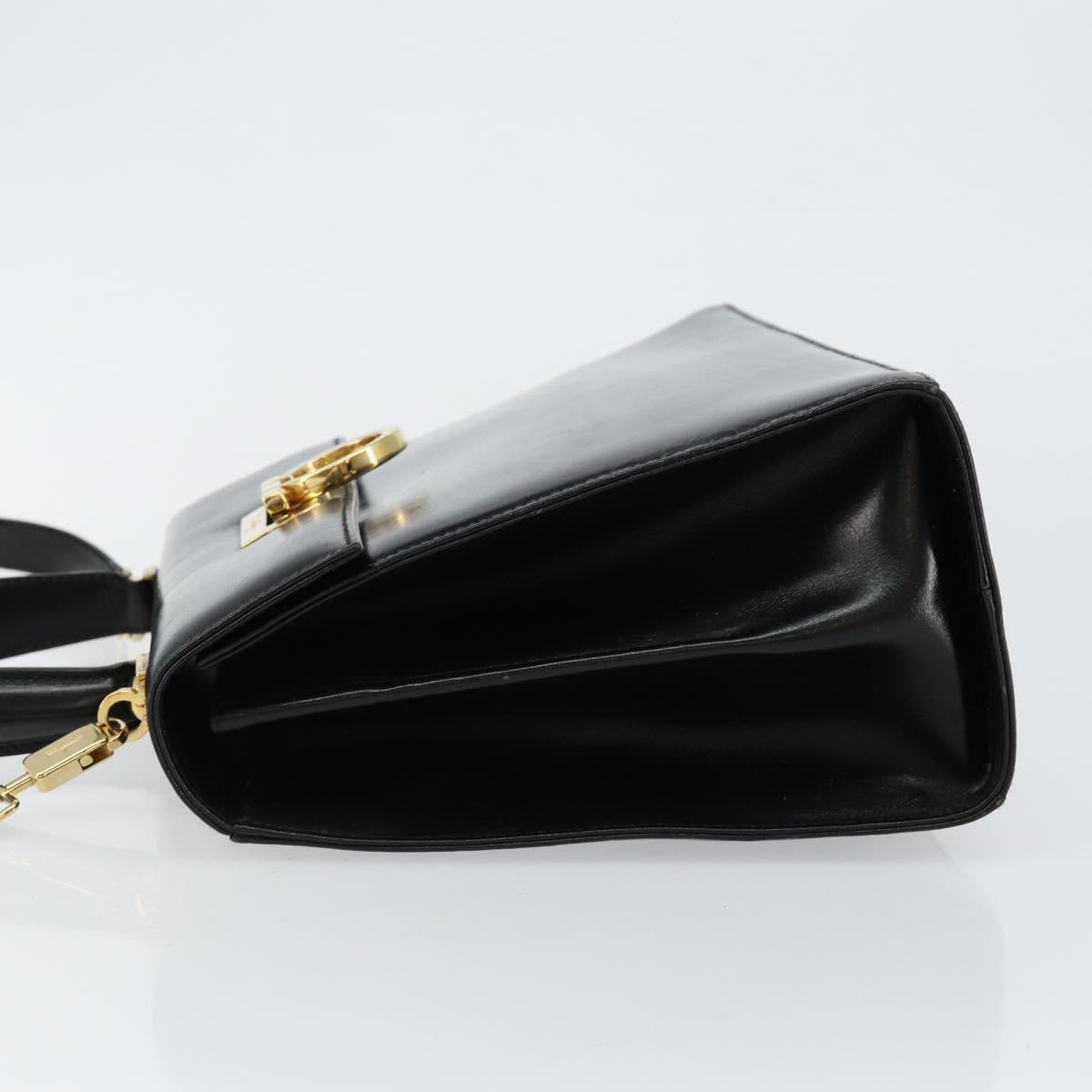 Salvatore Ferragamo Gancini Hand Bag Leather 2way Black Gold Auth 144914