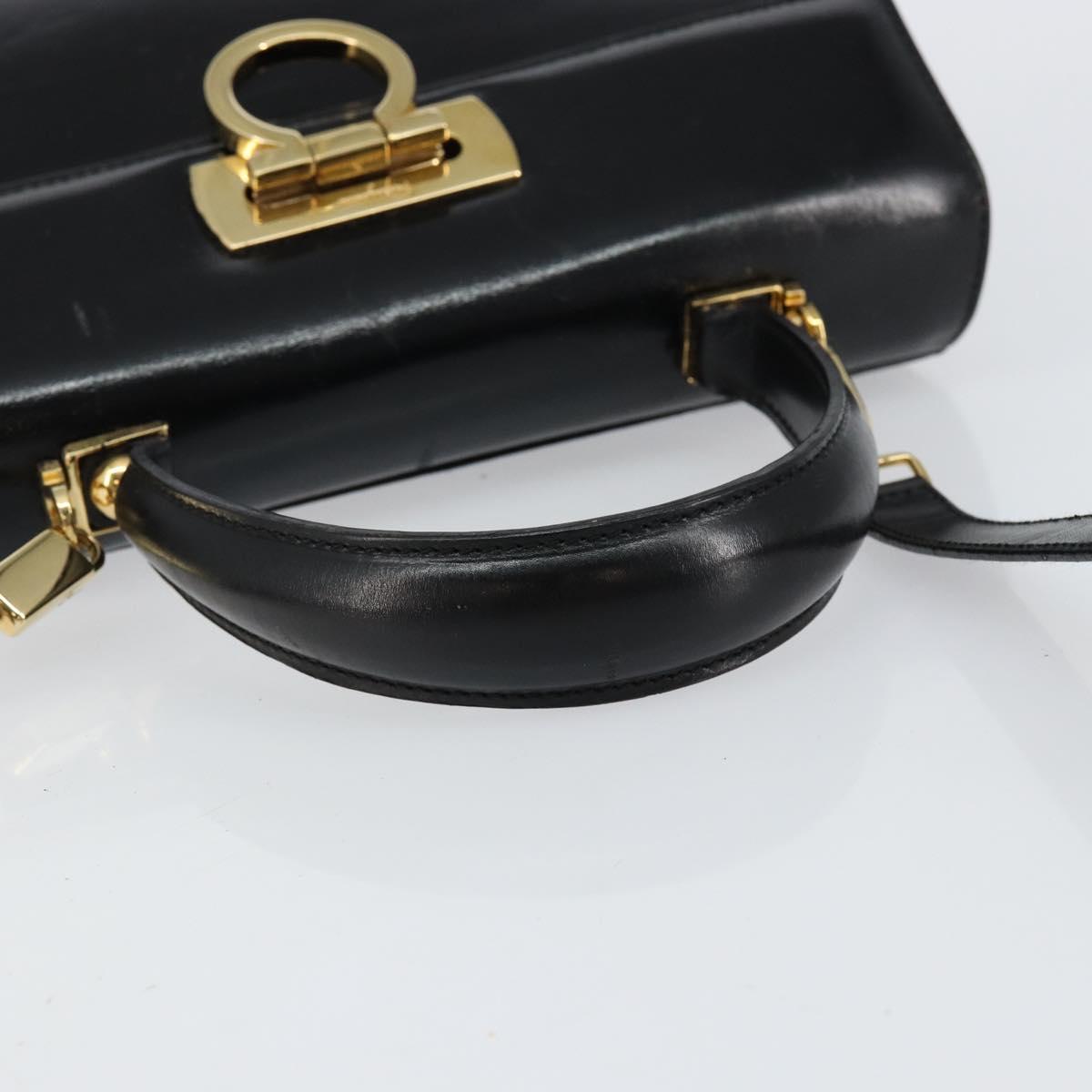 Salvatore Ferragamo Gancini Hand Bag Leather 2way Black Gold Auth 144914