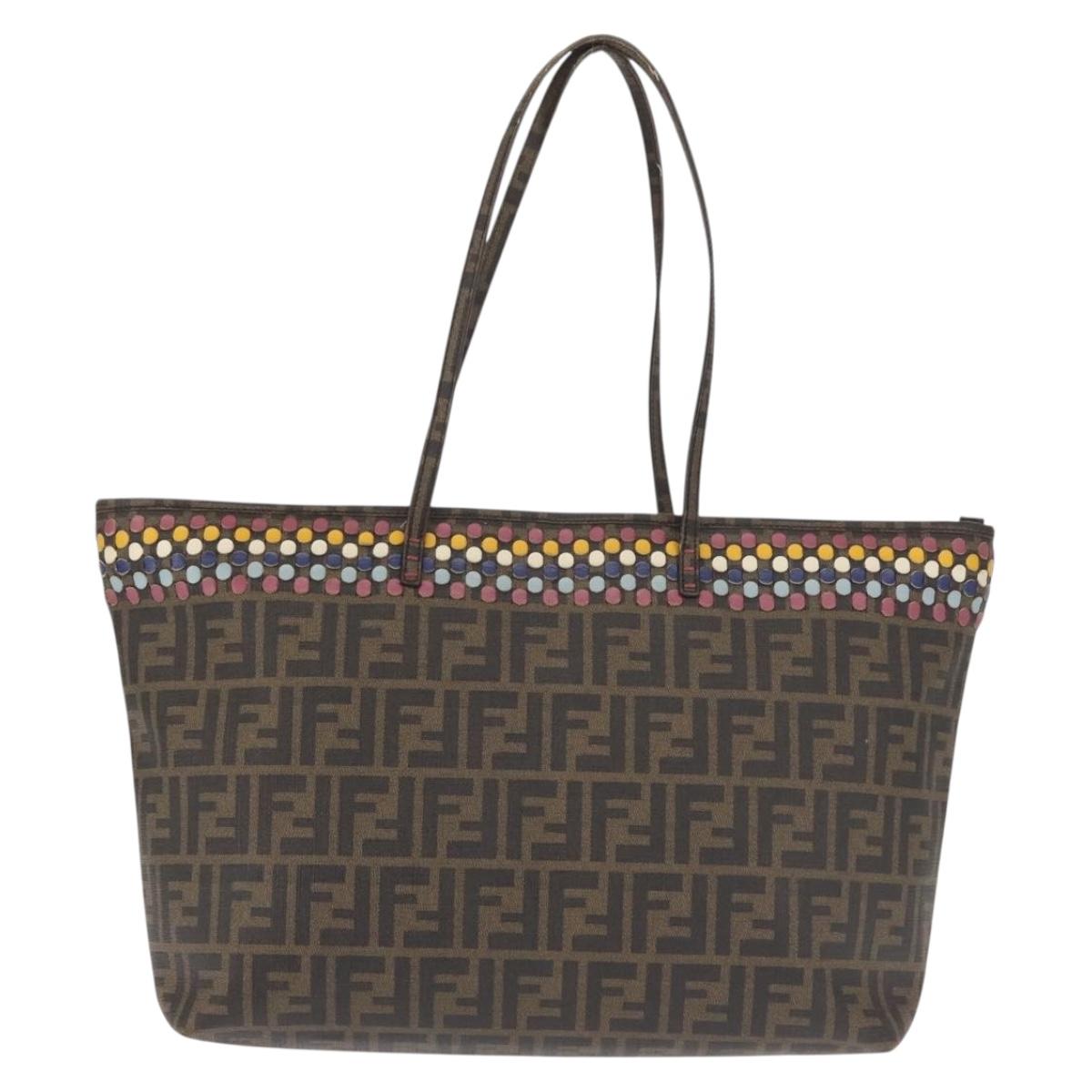 FENDI Zucca Canvas Tote Bag Black Brown Auth 144917