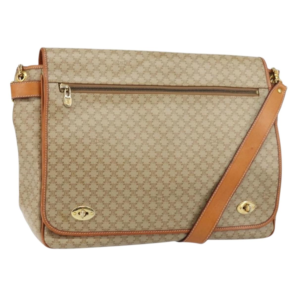 CELINE Macadam Canvas Shoulder Bag PVC Beige Gold Auth 144918