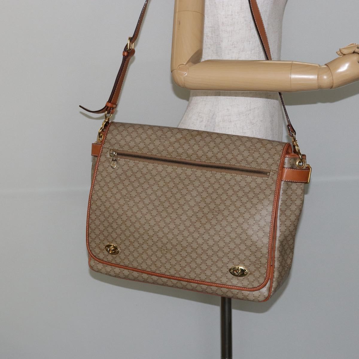 CELINE Macadam Canvas Shoulder Bag PVC Beige Gold Auth 144918