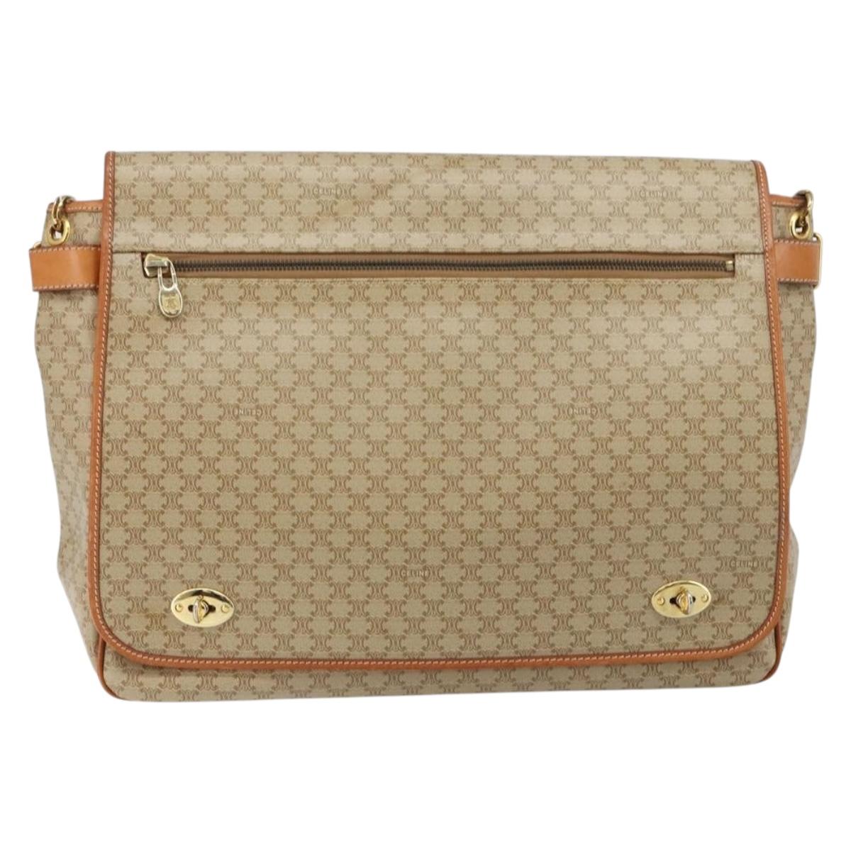 CELINE Macadam Canvas Shoulder Bag PVC Beige Gold Auth 144918