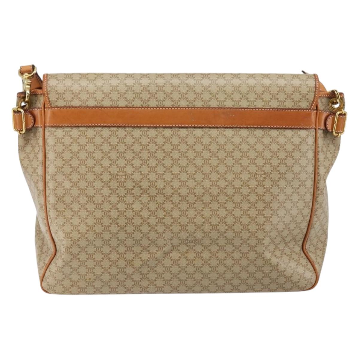 CELINE Macadam Canvas Shoulder Bag PVC Beige Gold Auth 144918