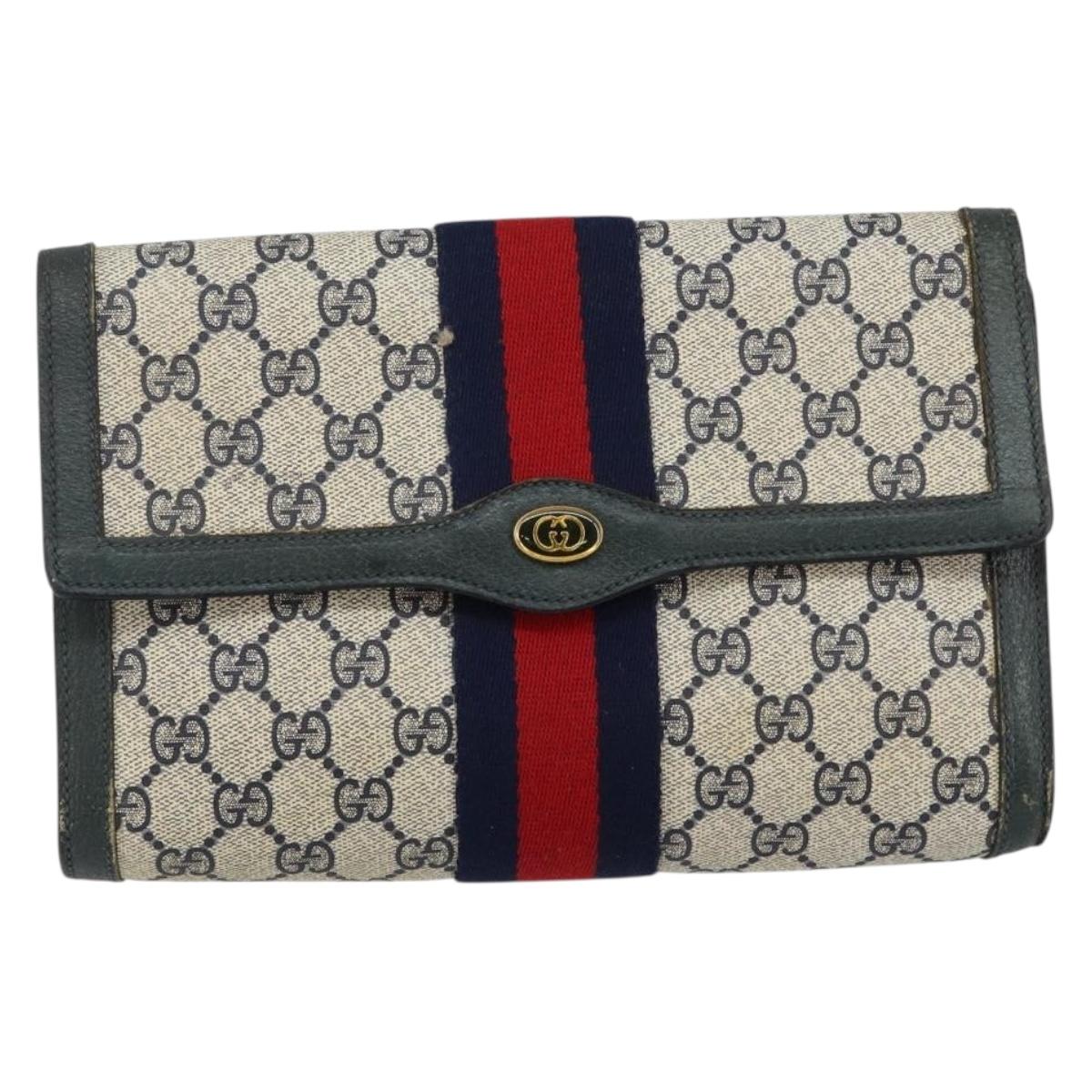 GUCCI GG Supreme Sherry Line Clutch Bag PVC Navy Red 89 01 006 Auth 144919