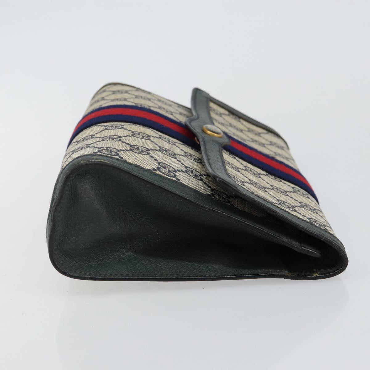 GUCCI GG Supreme Sherry Line Clutch Bag PVC Navy Red 89 01 006 Auth 144919
