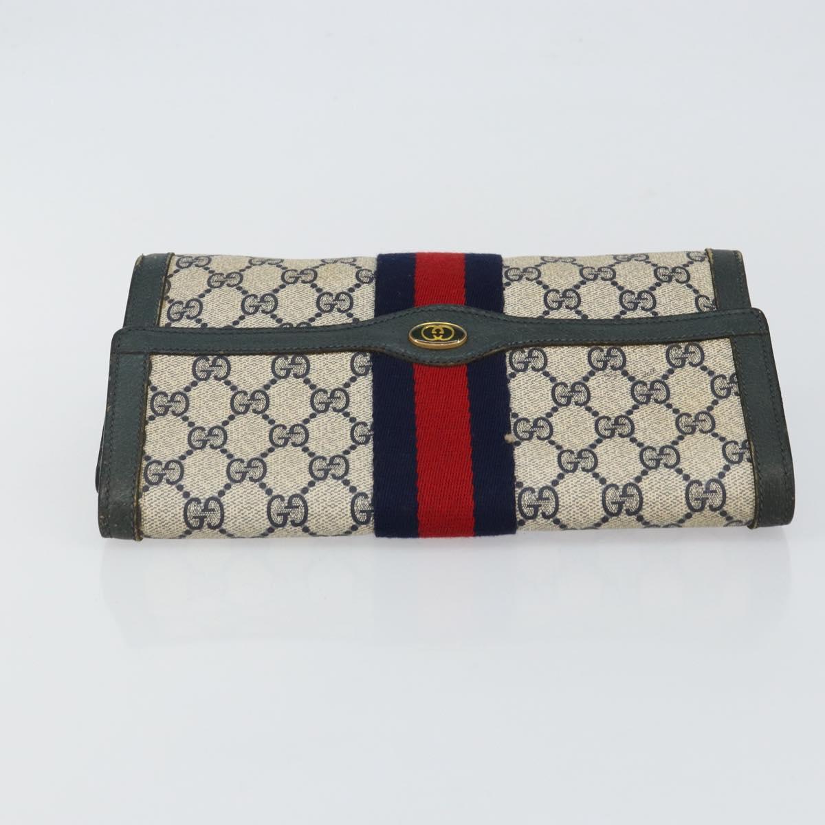 GUCCI GG Supreme Sherry Line Clutch Bag PVC Navy Red 89 01 006 Auth 144919