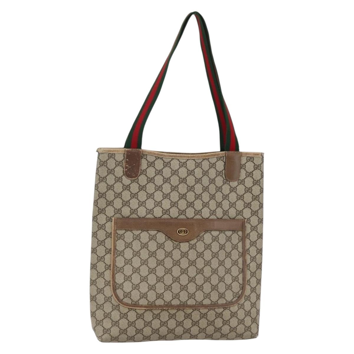 GUCCI GG Supreme Web Sherry Line Tote Bag PVC Beige Gold 39 02 003 Auth 144920