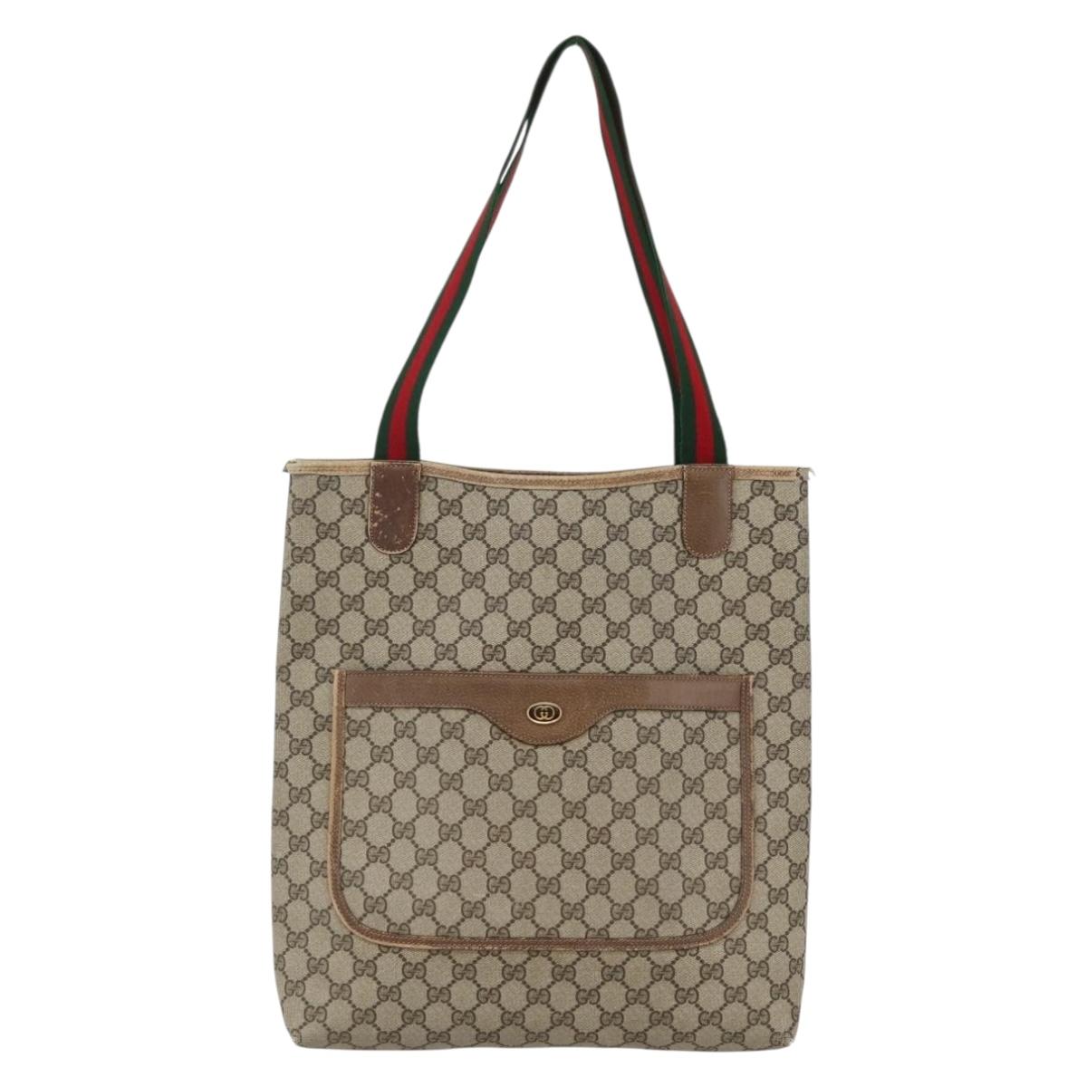 GUCCI GG Supreme Web Sherry Line Tote Bag PVC Beige Gold 39 02 003 Auth 144920