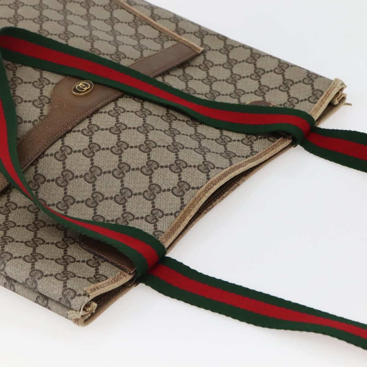 GUCCI GG Supreme Web Sherry Line Tote Bag PVC Beige Gold 39 02 003 Auth 144920