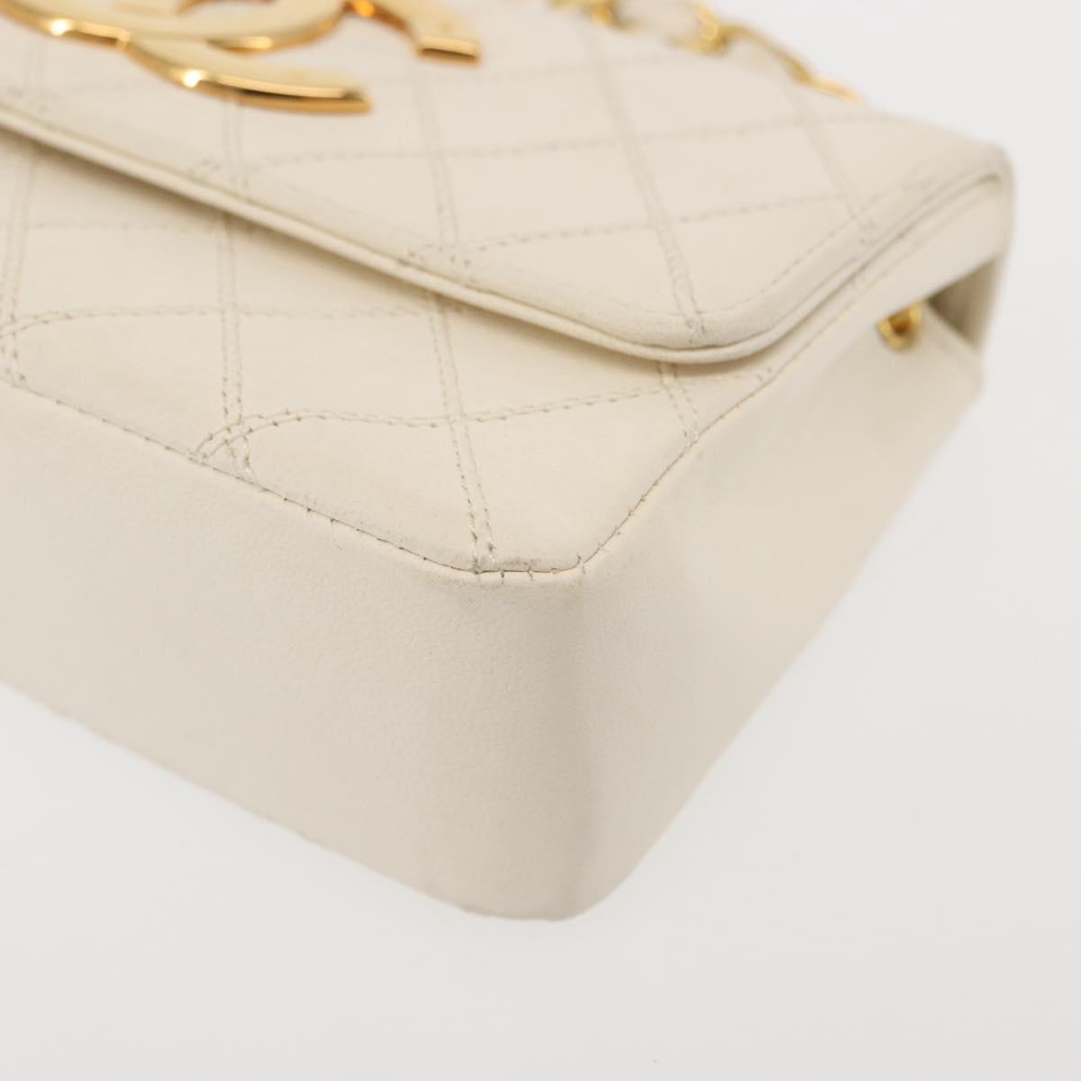 CHANEL Chain Bicolore Shoulder Bag Lamb Skin White Gold CC Auth 144923