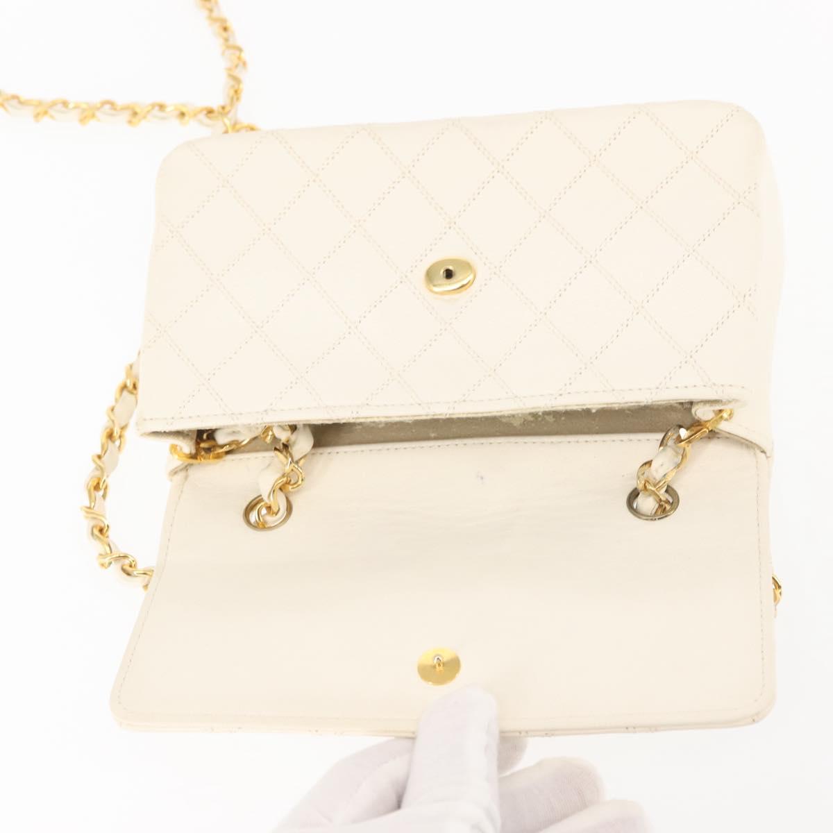 CHANEL Chain Bicolore Shoulder Bag Lamb Skin White Gold CC Auth 144923