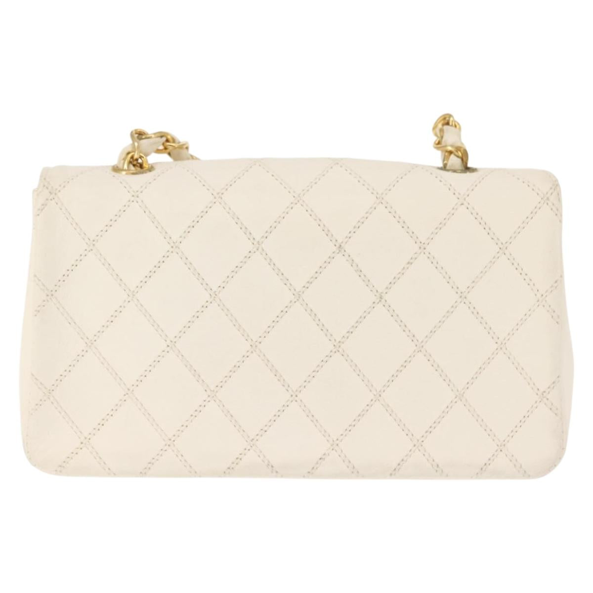 CHANEL Chain Bicolore Shoulder Bag Lamb Skin White Gold CC Auth 144923