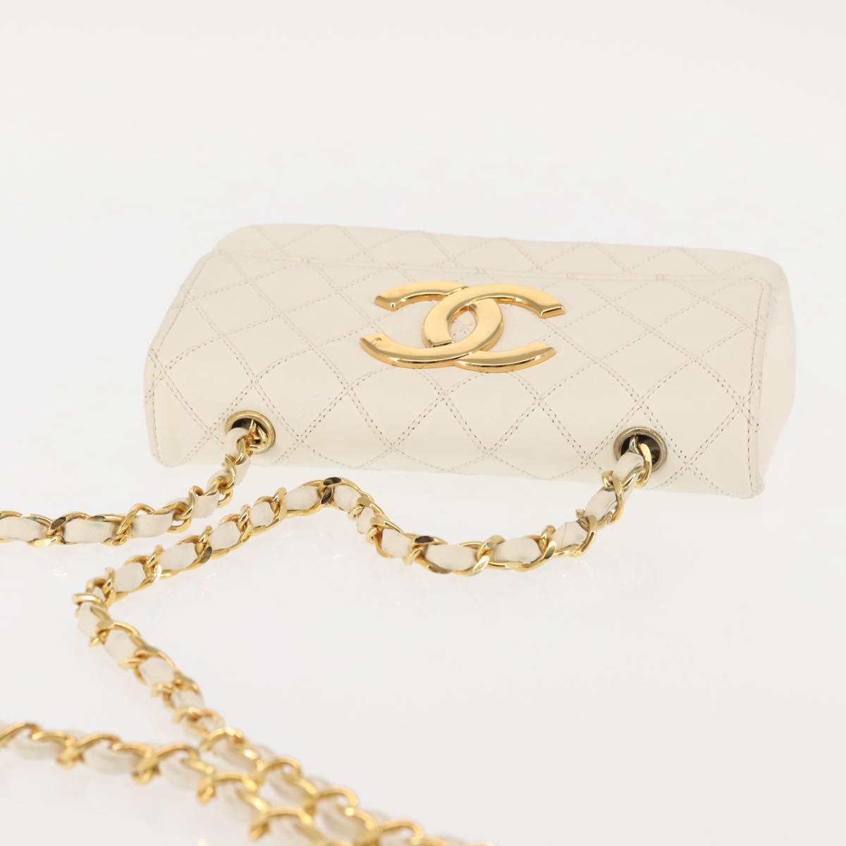 CHANEL Chain Bicolore Shoulder Bag Lamb Skin White Gold CC Auth 144923