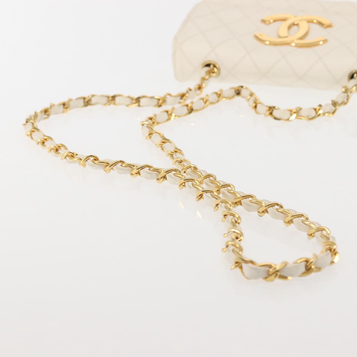 CHANEL Chain Bicolore Shoulder Bag Lamb Skin White Gold CC Auth 144923