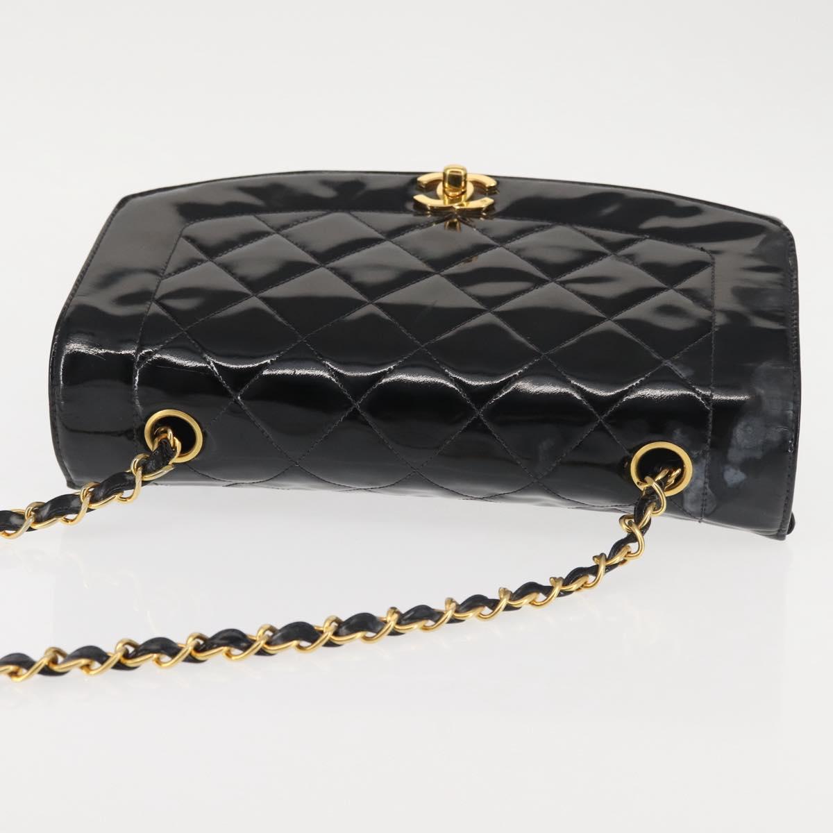 CHANEL Chain Diana Shoulder Bag Patent leather Black Gold CC Auth 144924