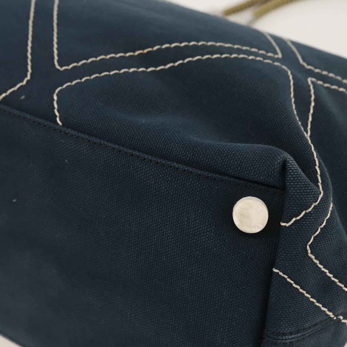 CHANEL Tote Bag Canvas Navy Silver CC Auth 144926