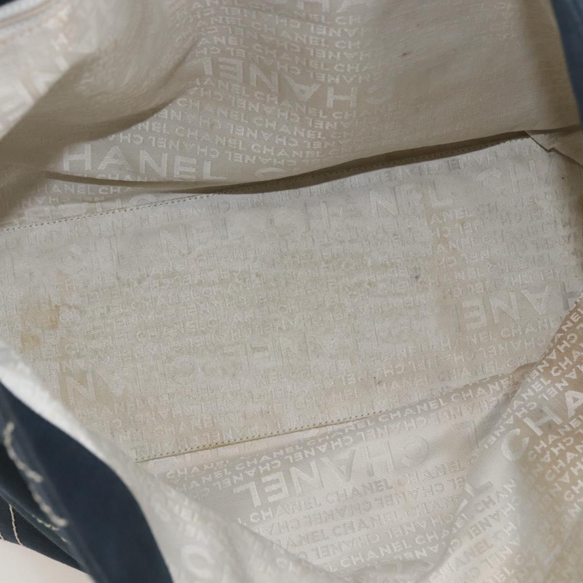 CHANEL Tote Bag Canvas Navy Silver CC Auth 144926