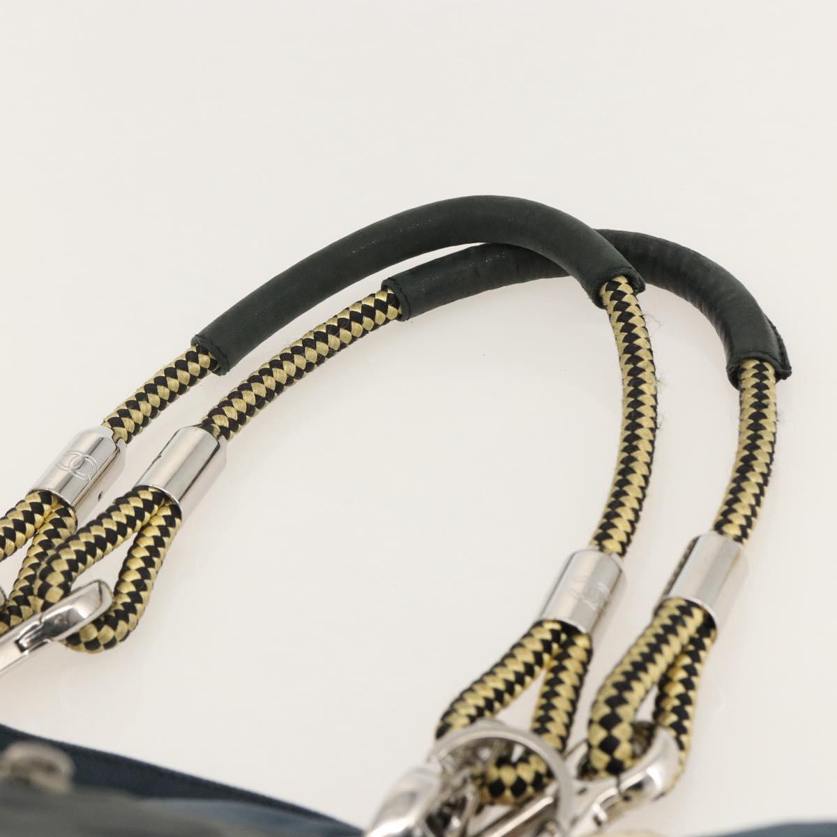 CHANEL Tote Bag Canvas Navy Silver CC Auth 144926