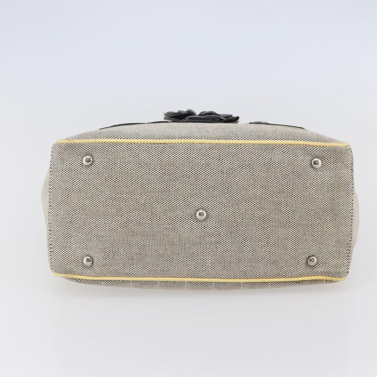 CHANEL Choco Bar Camelia Tote Bag Canvas Gray Silver CC Auth 144927