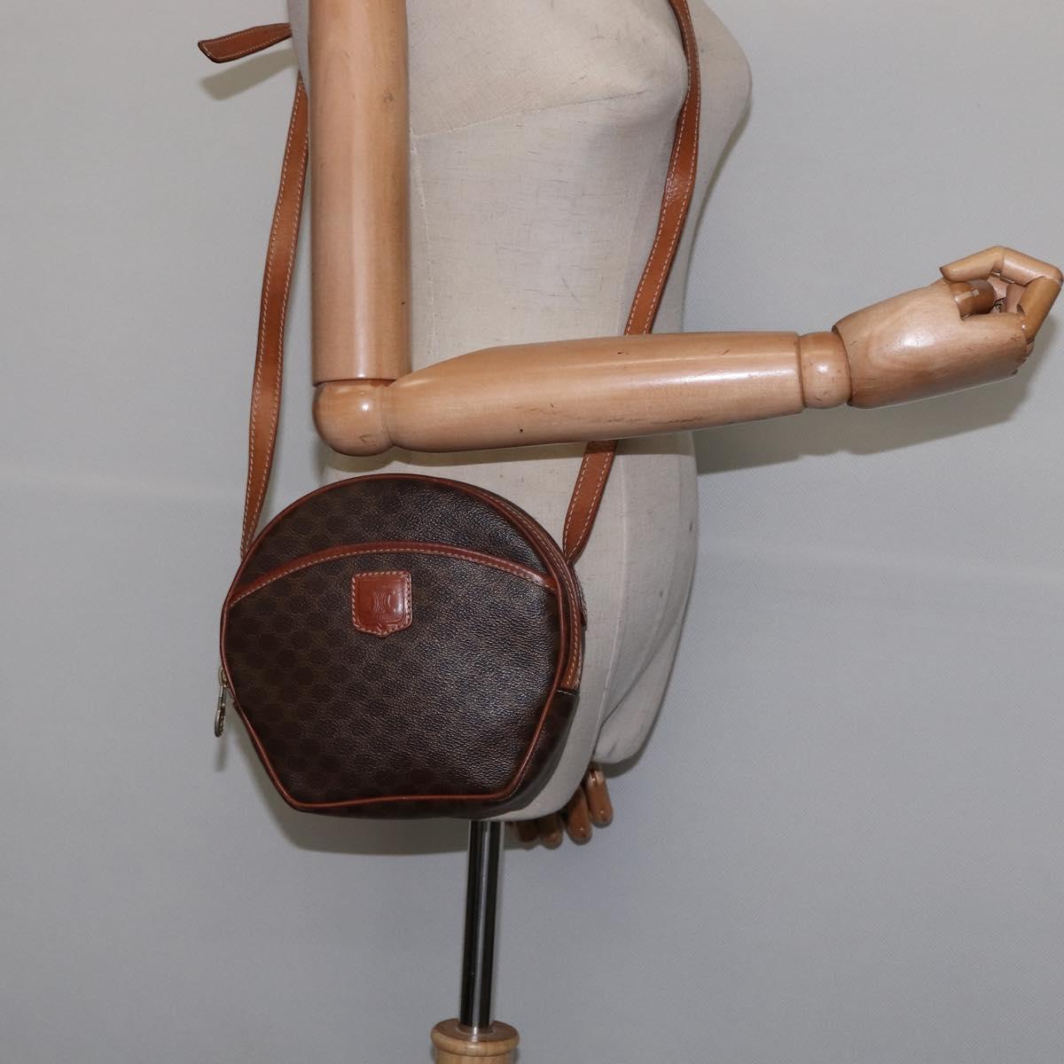 CELINE Macadam Canvas Shoulder Bag PVC Leather Brown Gold Auth 144936