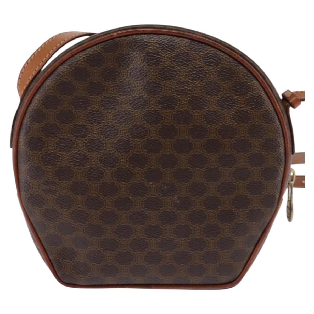 CELINE Macadam Canvas Shoulder Bag PVC Leather Brown Gold Auth 144936