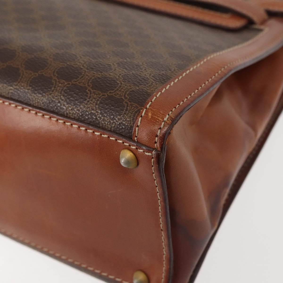 CELINE Macadam Canvas Hand Bag PVC Leather Brown Gold Auth 144937