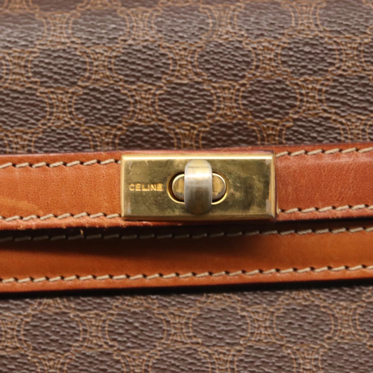 CELINE Macadam Canvas Hand Bag PVC Leather Brown Gold Auth 144937