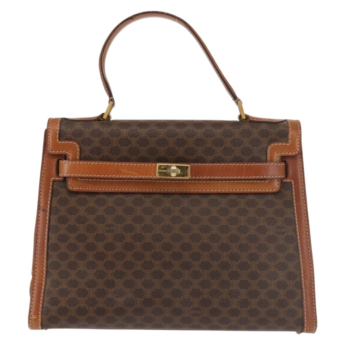 CELINE Macadam Canvas Hand Bag PVC Leather Brown Gold Auth 144937