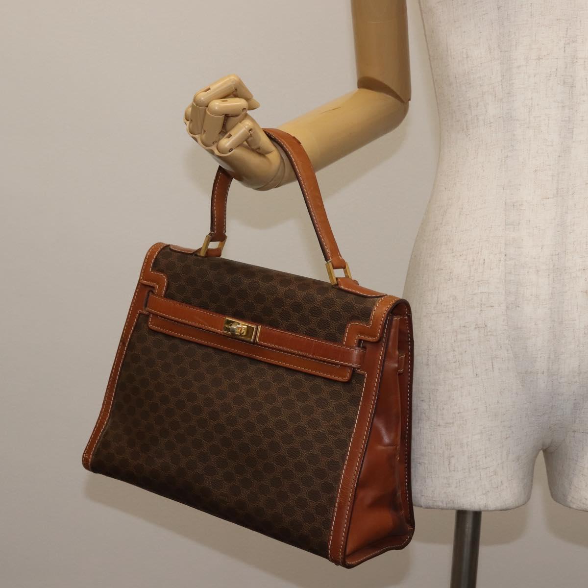 CELINE Macadam Canvas Hand Bag PVC Leather Brown Gold Auth 144937