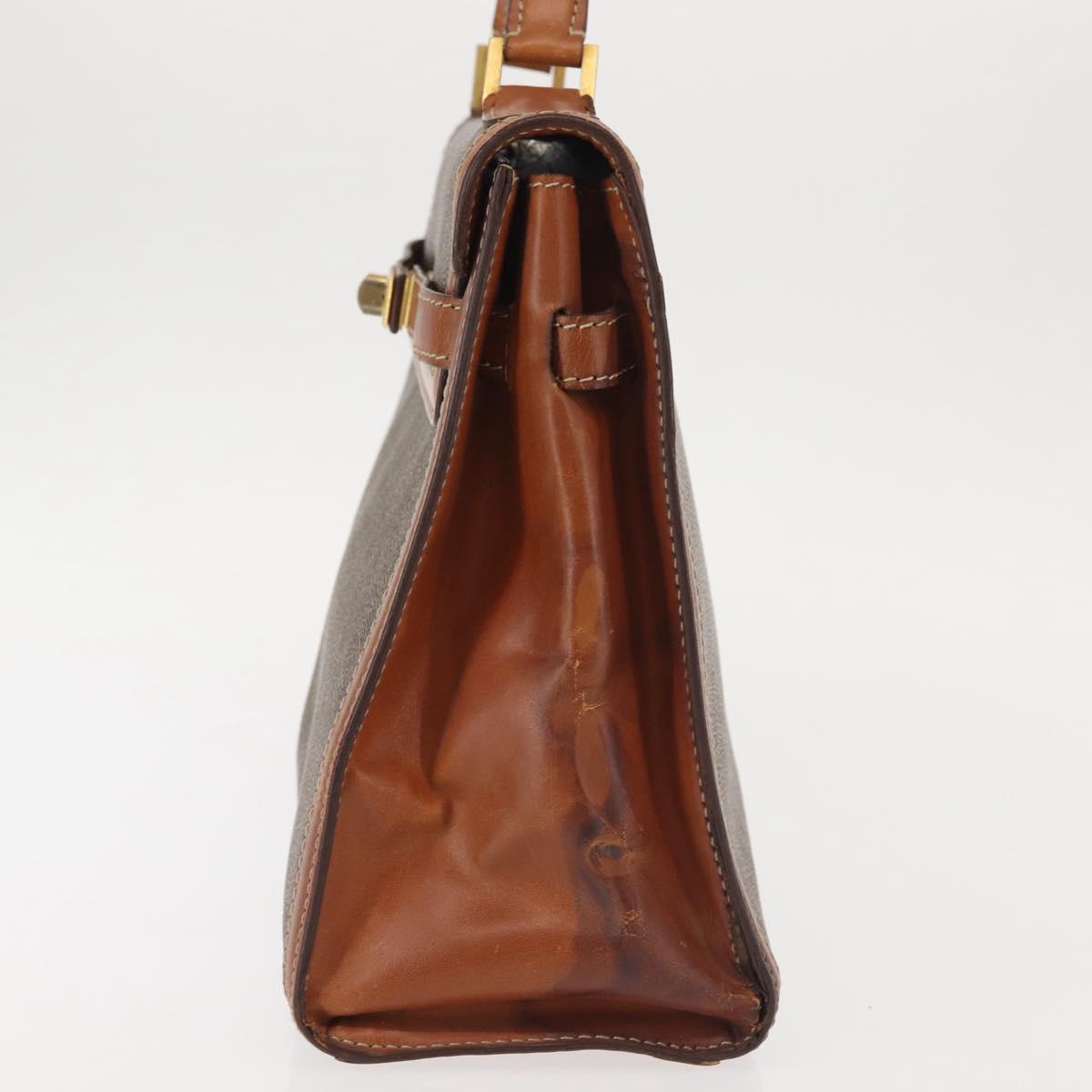 CELINE Macadam Canvas Hand Bag PVC Leather Brown Gold Auth 144937