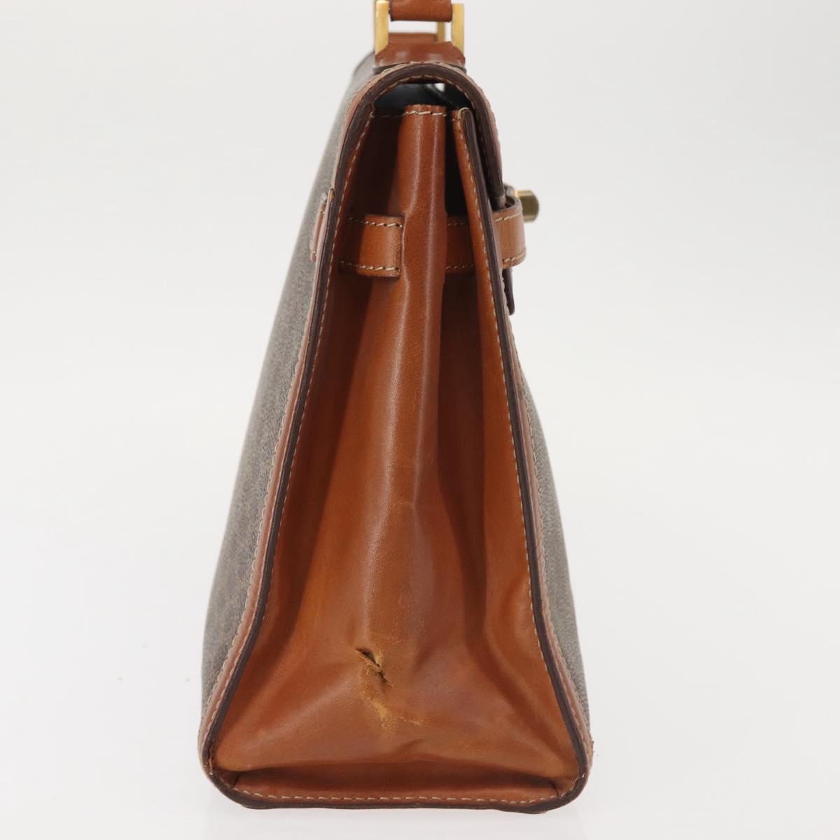 CELINE Macadam Canvas Hand Bag PVC Leather Brown Gold Auth 144937