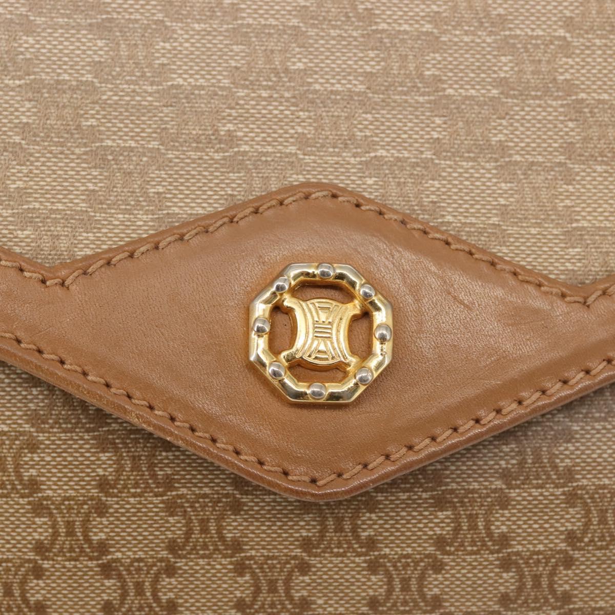 CELINE Macadam Canvas Shoulder Bag PVC Beige Gold Auth 144939