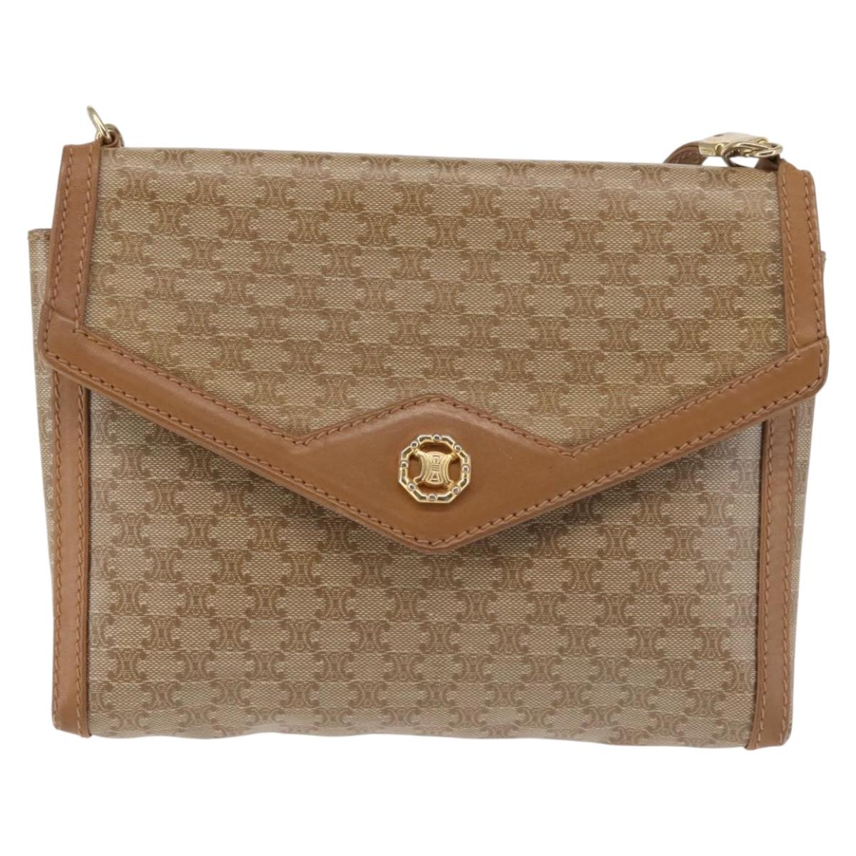 CELINE Macadam Canvas Shoulder Bag PVC Beige Gold Auth 144939