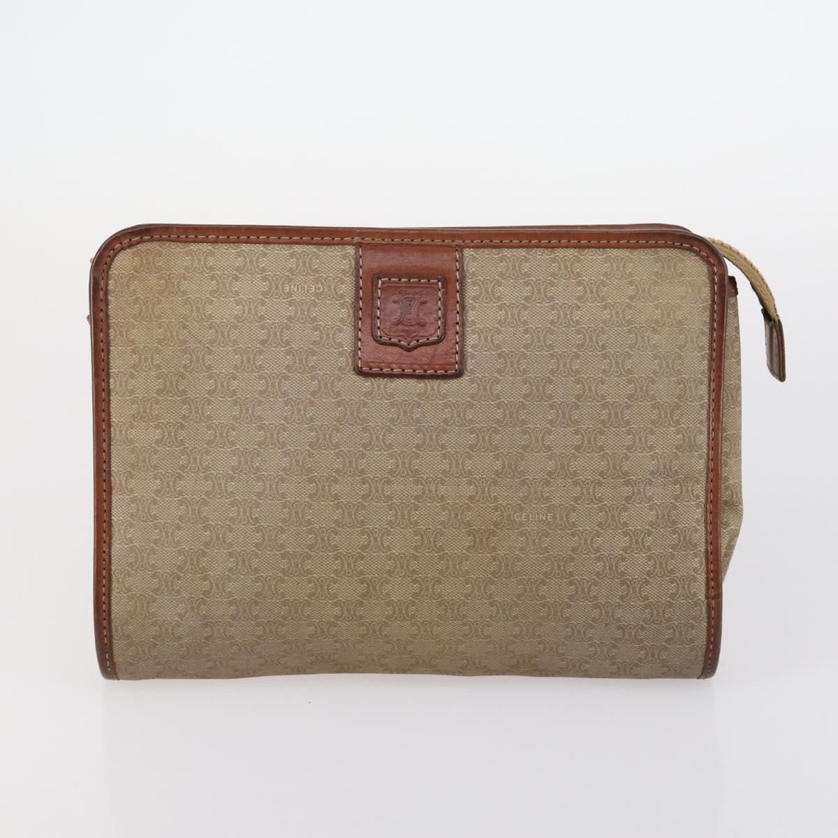 CELINE Macadam Canvas Shoulder Bag PVC Beige Gold Auth 144940